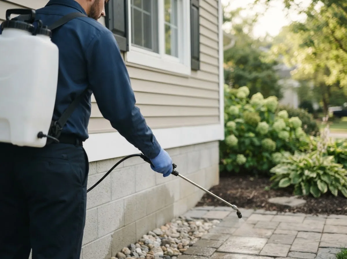 Pest control technician inspecting a home in Waterbury, VT